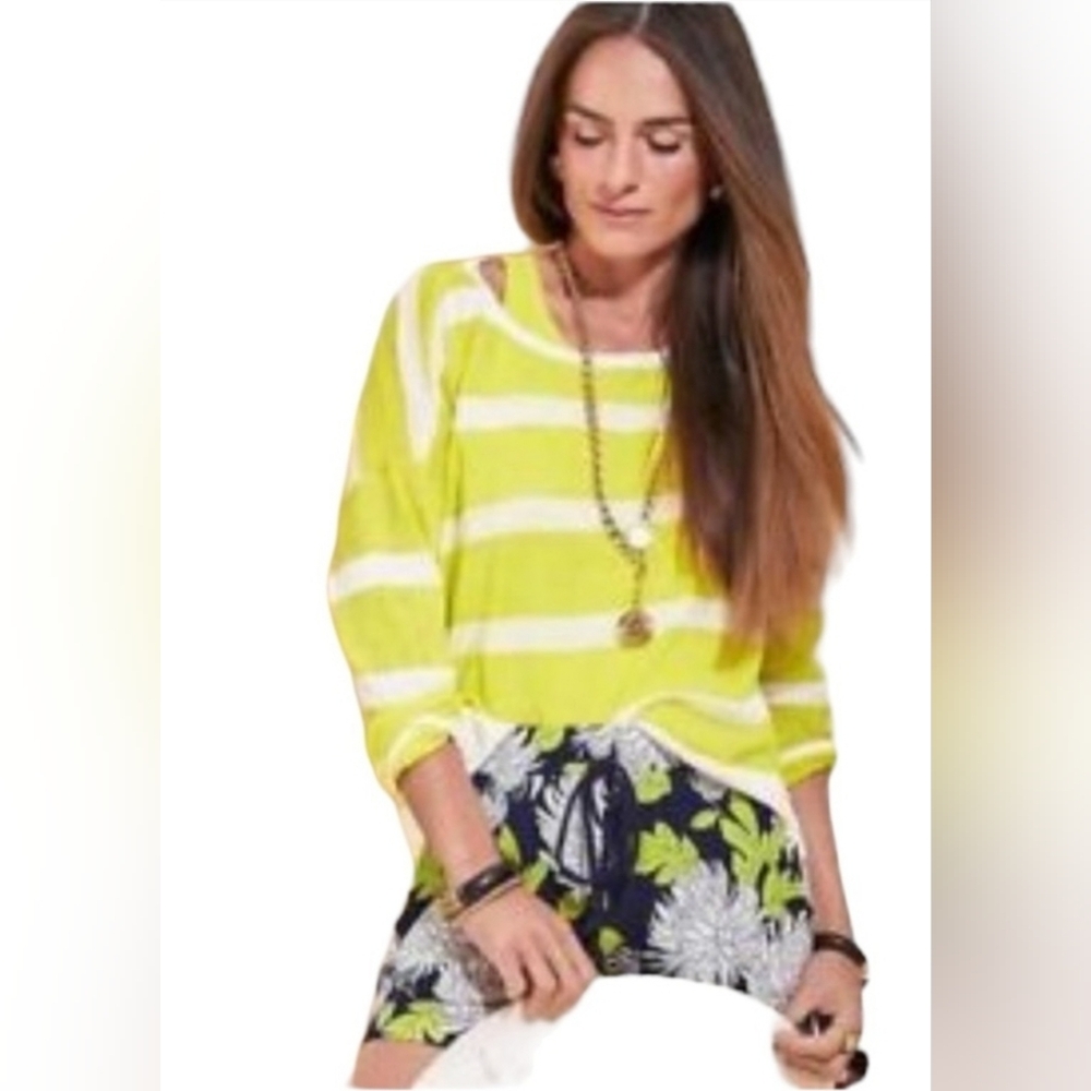 CAbi Yellow and White Striped Sweater